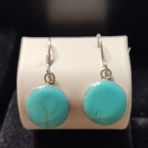 Signed Turquoise Stone Sterling Silver Earrings